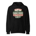 Black unisex heavy hoodie with Cabin Mode Activated front graphic and kangaroo pocket