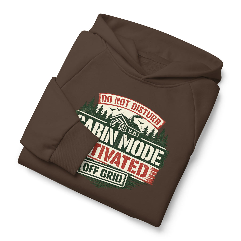 Chocolate brown unisex hoodie with attached hood and front graphic “URBAN MODE”