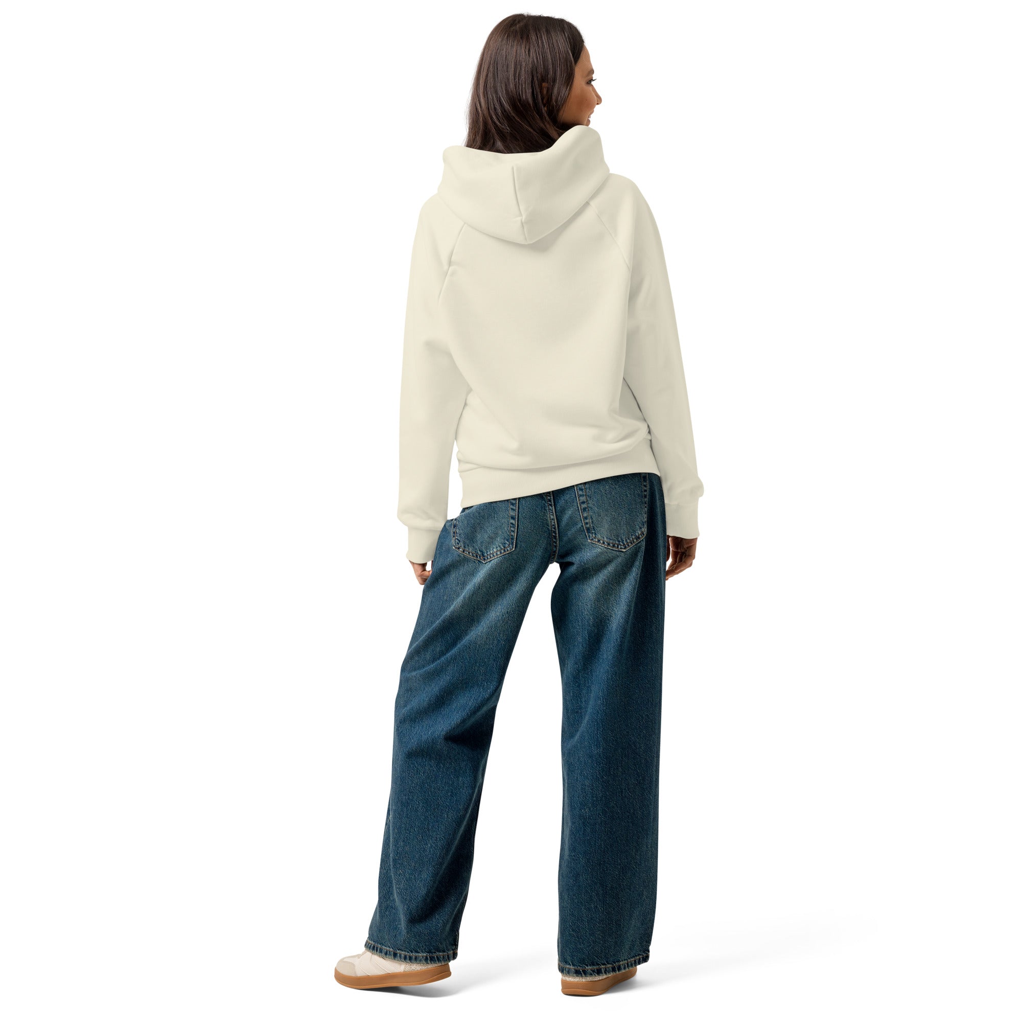 Unisex heavyweight hoodie, off-white pullover with attached hood and long sleeves