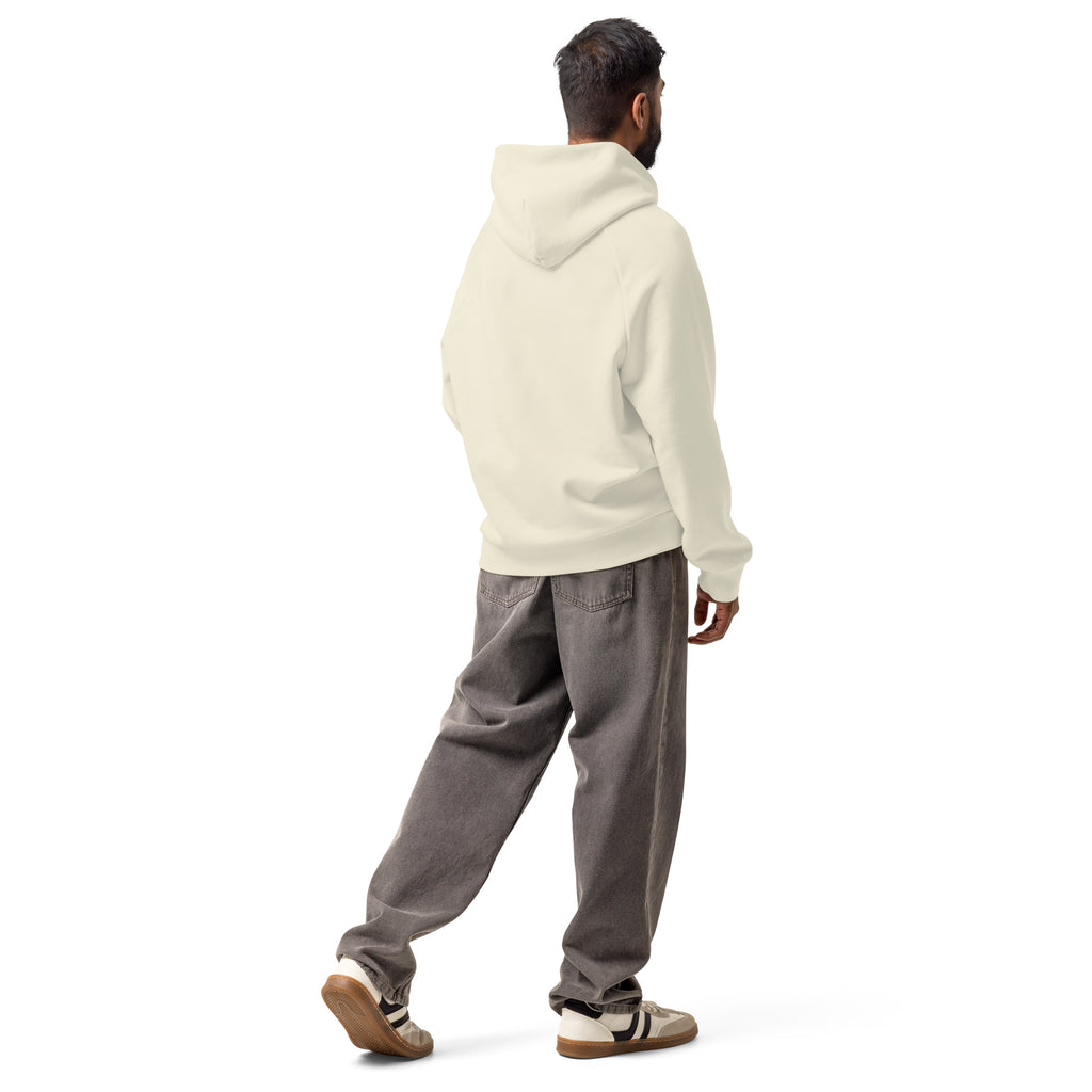Cream unisex heavyweight hoodie with hood and kangaroo pocket, back view