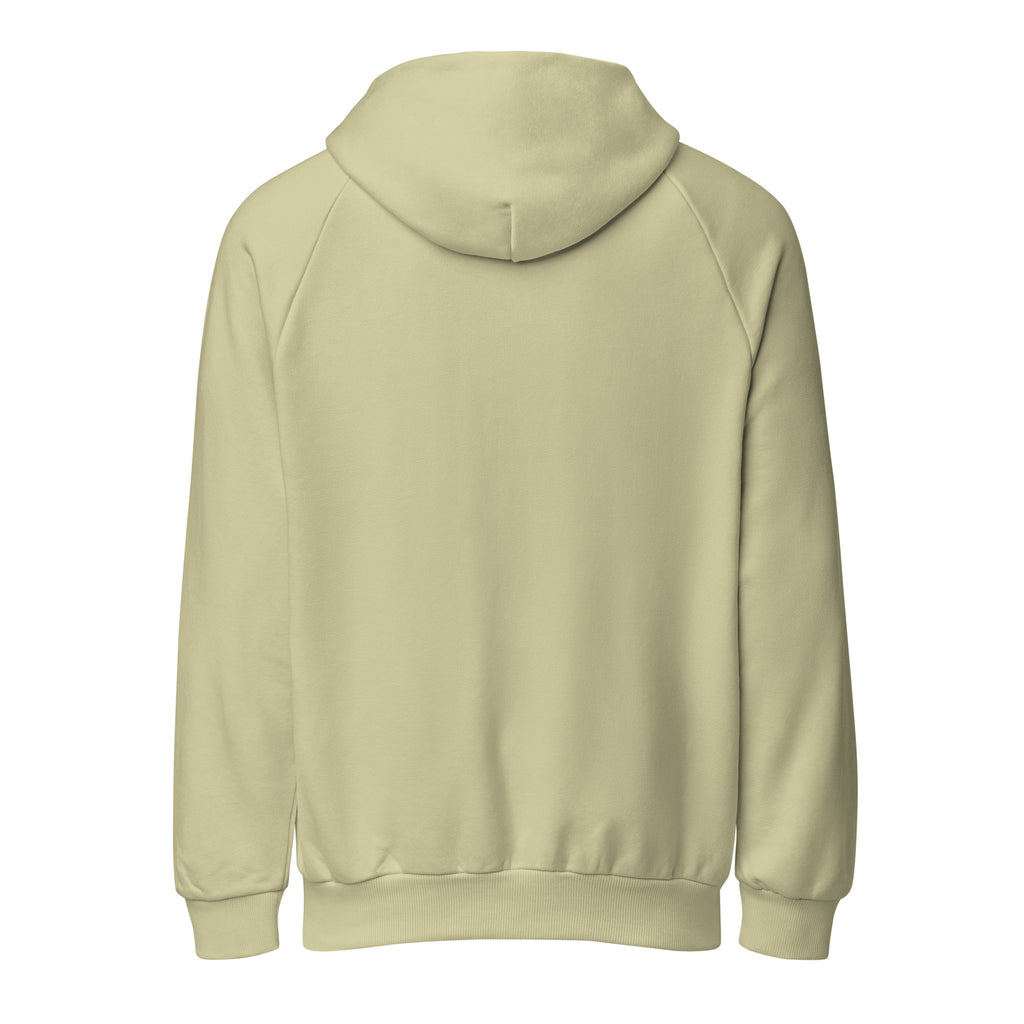 Unisex heavyweight hoodie, light green, pullover style with hood and front kangaroo pocket.