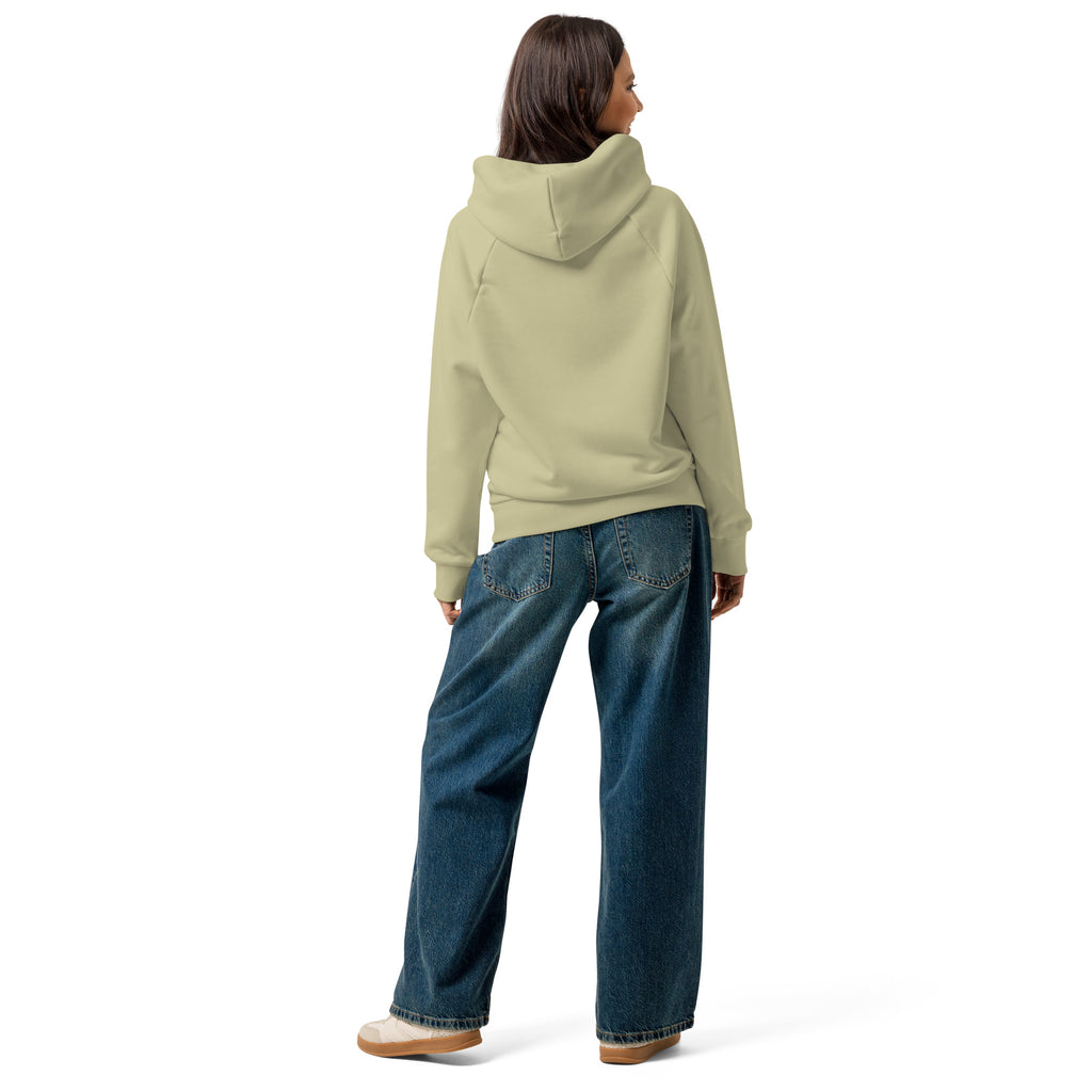 Unisex heavyweight hoodie, light tan pullover with attached hood and long sleeves