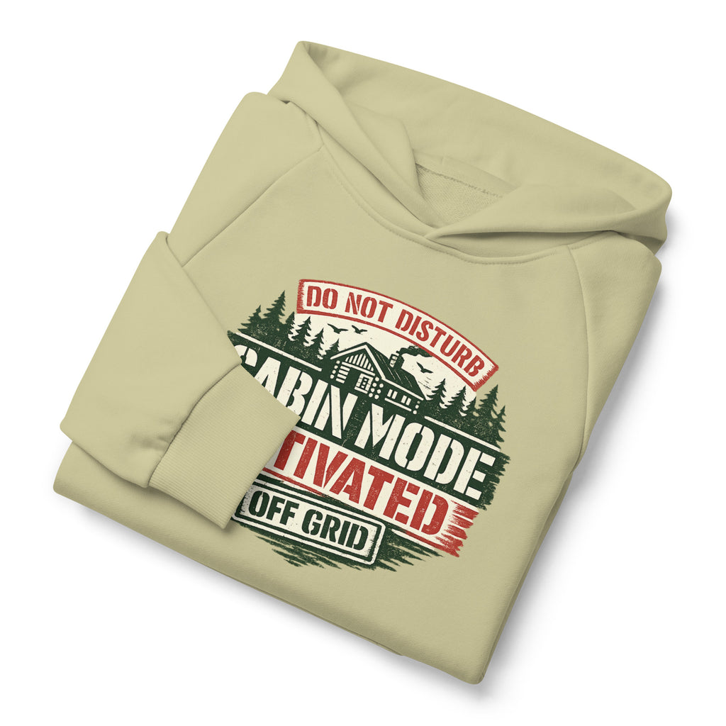 Light yellow unisex hoodie with attached hood and front graphic print “URBAN MODE”