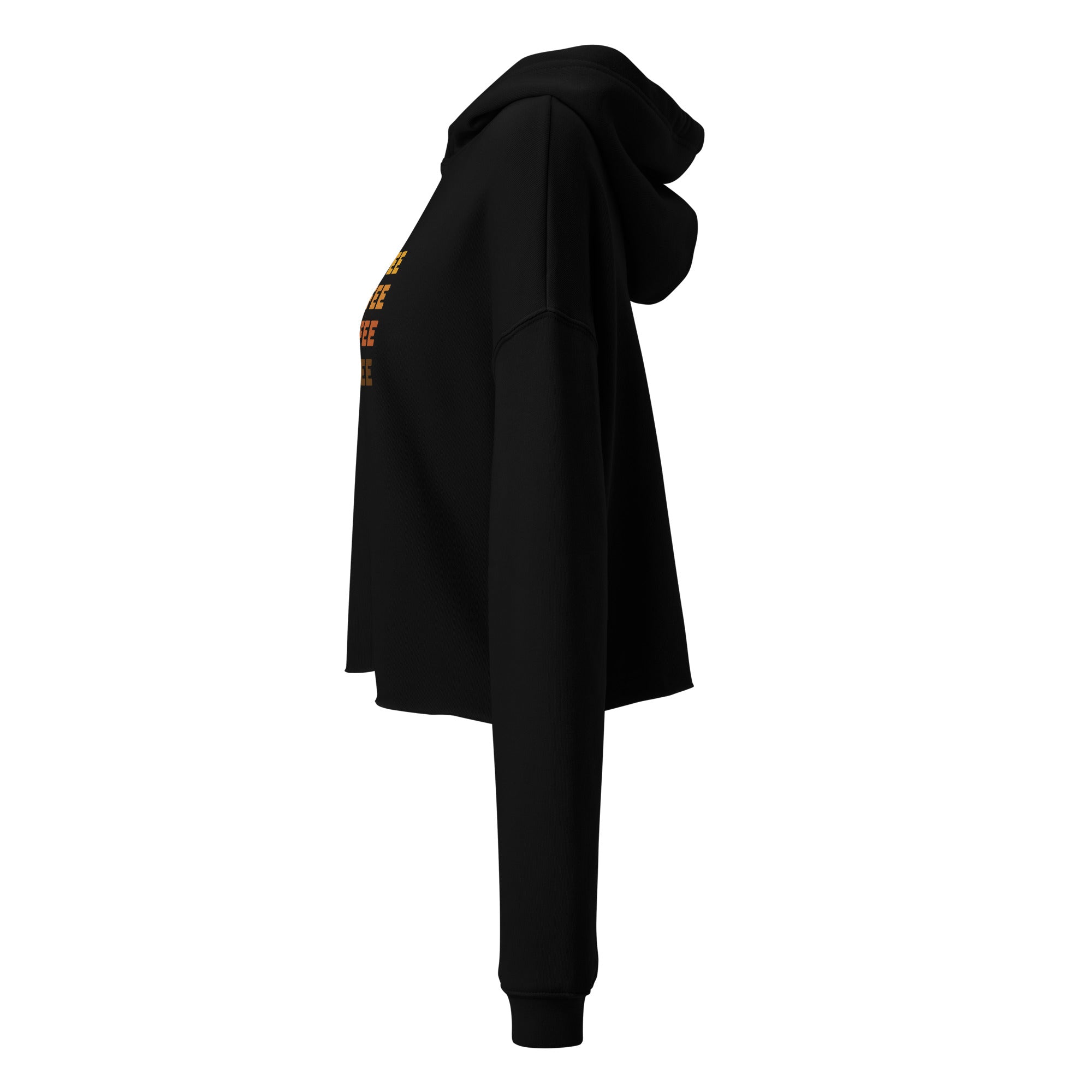 Black cropped hoodie with hood, side view