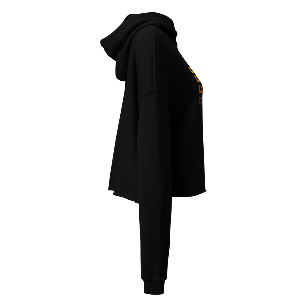 Black cropped hoodie with drawstring hood and long sleeves