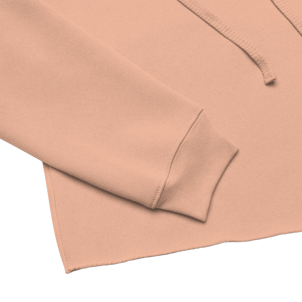 Peach cropped hoodie sleeve with ribbed cuff and drawstring tip