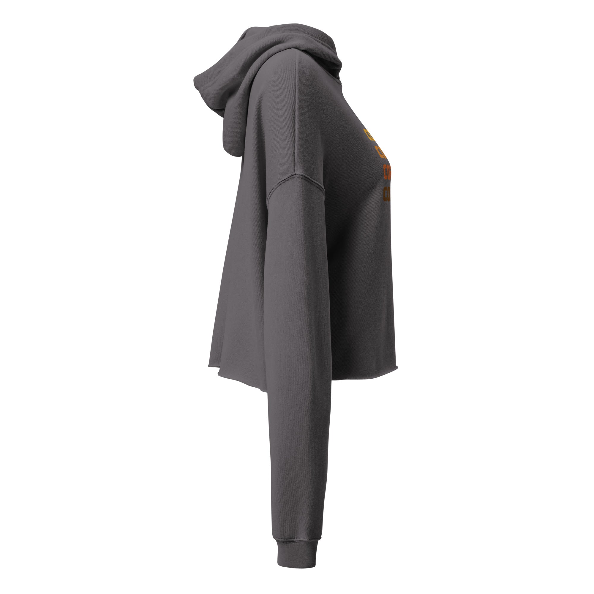 Heather gray cropped hoodie with drawstring hood and long sleeves